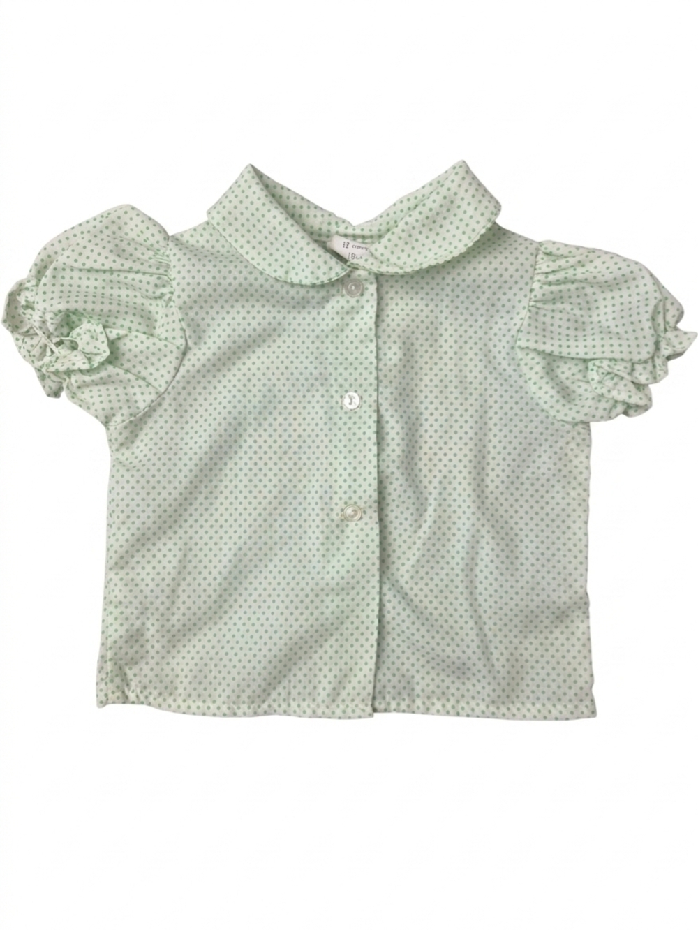 Vintage 80s Sears Mint Green Polka Dot Peter Pan Collar Top 12M